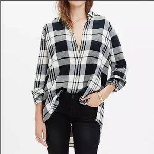 Madewell plaid flannel loose fit button down black and cream‎ size medium